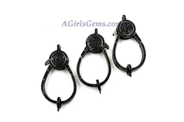 Large Lobster Clasp, Black CZ Micro Pave Gunmetal Black Clasps, Diamond Pave Look - A Girls Gems